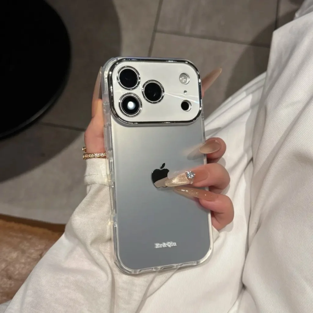 ChicCase Lab Ag Matte Frosted Glass Case in Silver for iPhone 17, 16, or 15 series.