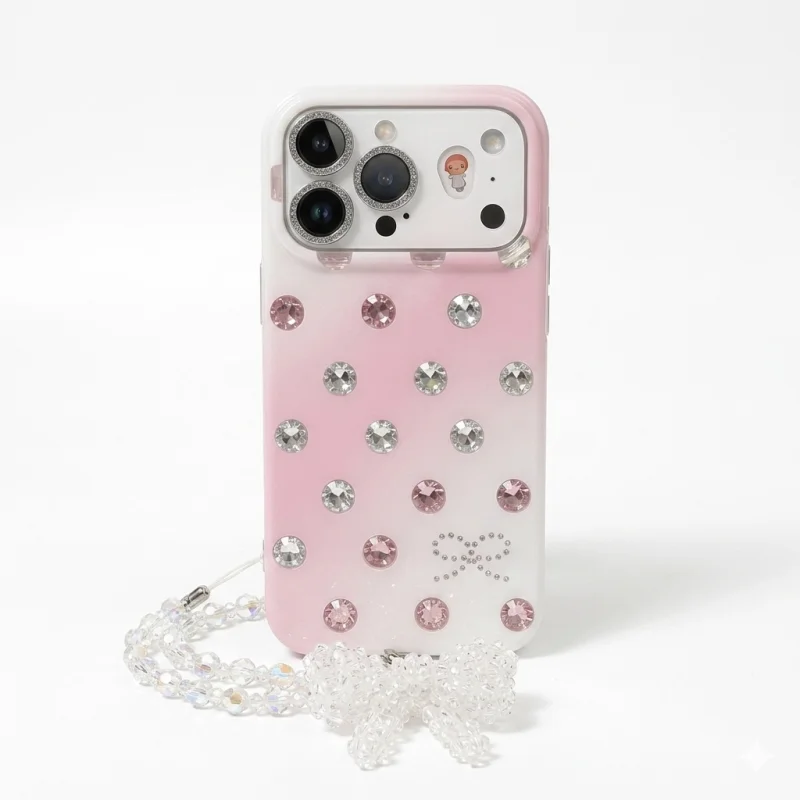 ChicCase Lab Pink Silver Gradient Polka Dot Shockproof iPhone Phone Case