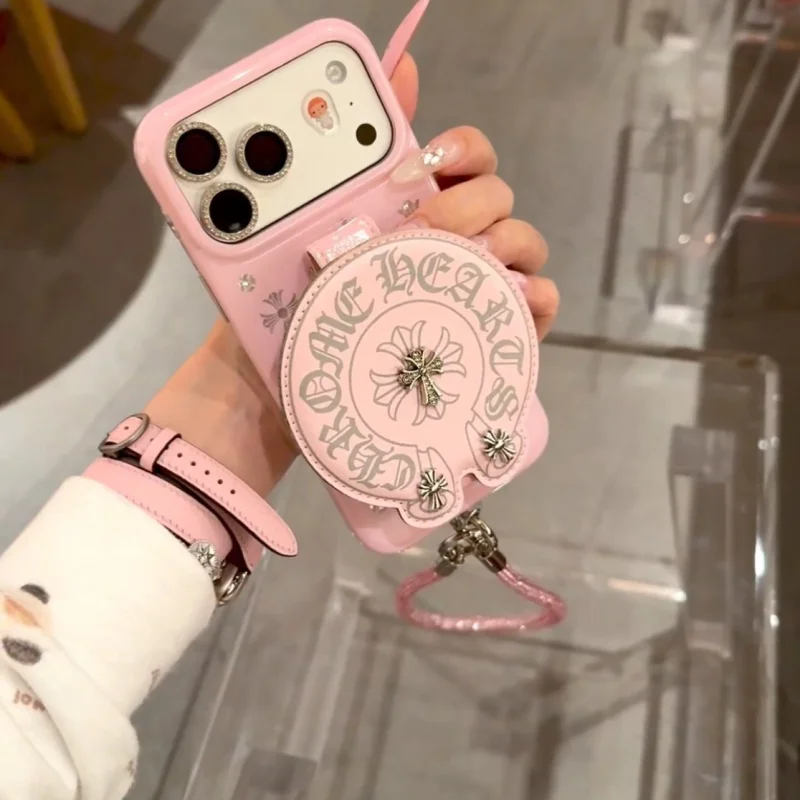 rhinestone cross pattern iphone case fc239000 gothic street style shockproof shell with leather charm