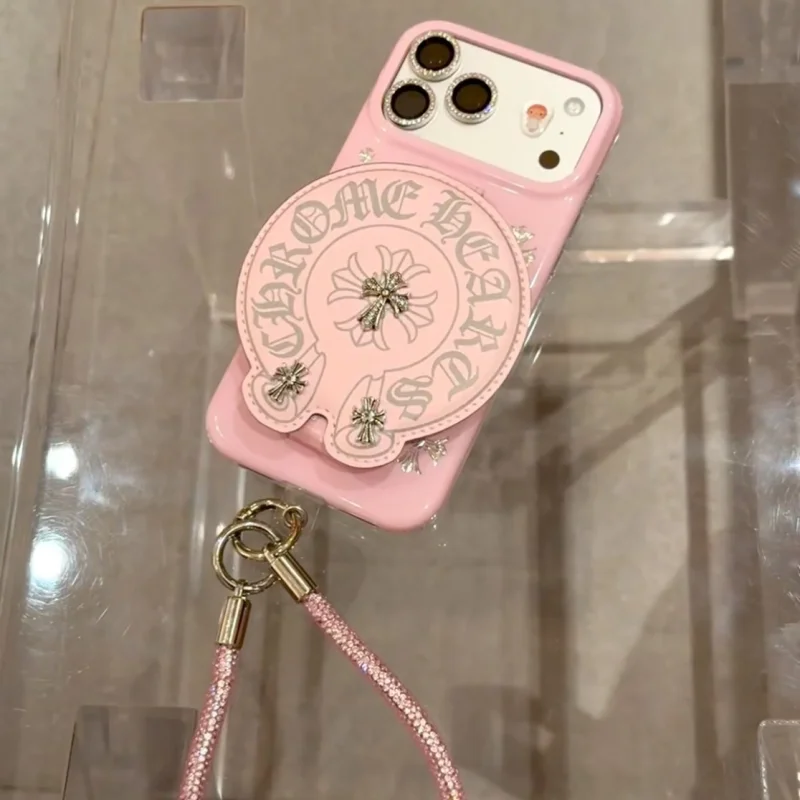 rhinestone cross pattern iphone case fc239000 gothic street style shockproof shell with leather charm