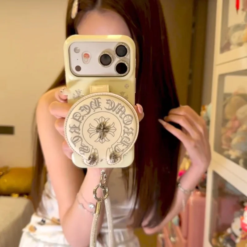 rhinestone cross pattern iphone case fc239000 gothic street style shockproof shell with leather charm
