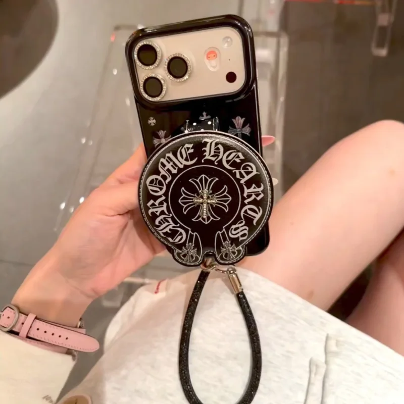 rhinestone cross pattern iphone case fc239000 gothic street style shockproof shell with leather charm