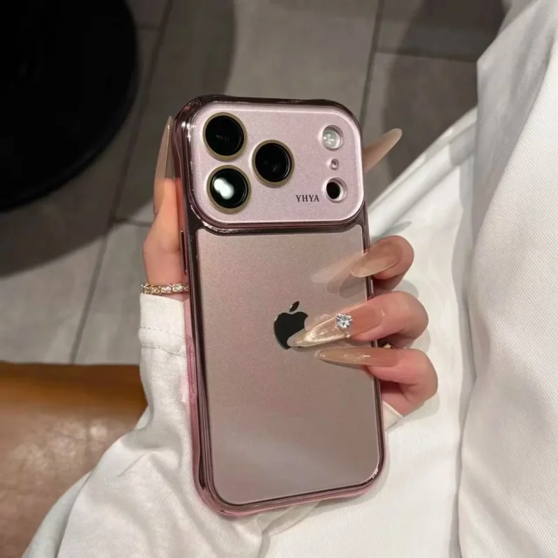 ChicCase Lab Pink Electroplated Tempered Glass iPhone Case with metallic camera frame