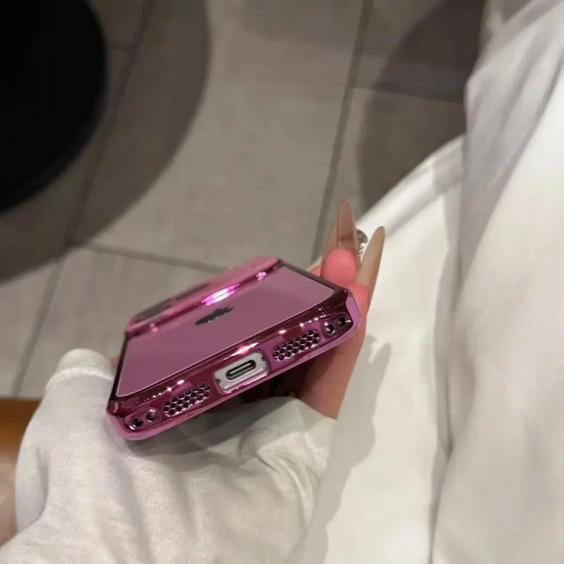 ChicCase Lab Pink Electroplated Tempered Glass iPhone Case with metallic camera frame