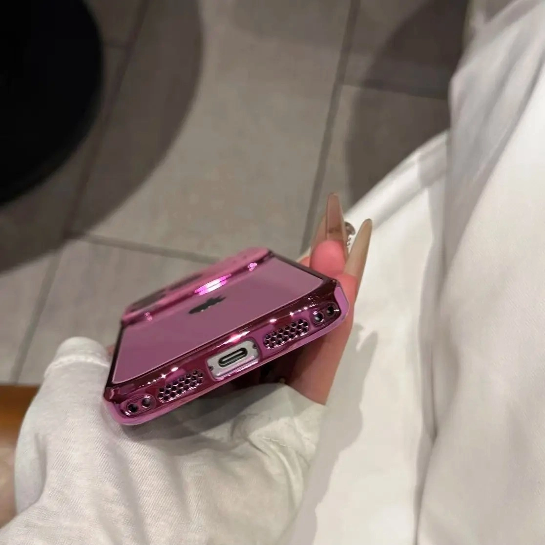 ChicCase Lab Pink Electroplated Tempered Glass iPhone Case with metallic camera frame