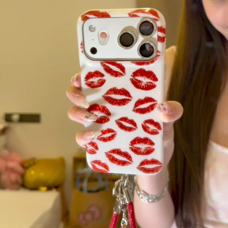 ChicCase Lab Black Glitter Lip Print iPhone Case with sparkling rhinestone camera frame