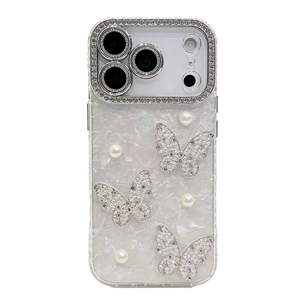 ChicCase Lab - 3D Pearl Rhinestone Butterfly Case for iPhone 17, 16, 15 Series