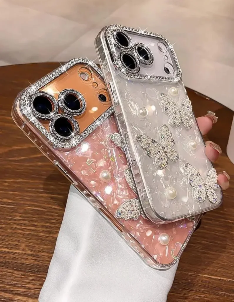ChicCase Lab - 3D Pearl Rhinestone Butterfly Case for iPhone 17, 16, 15 Series