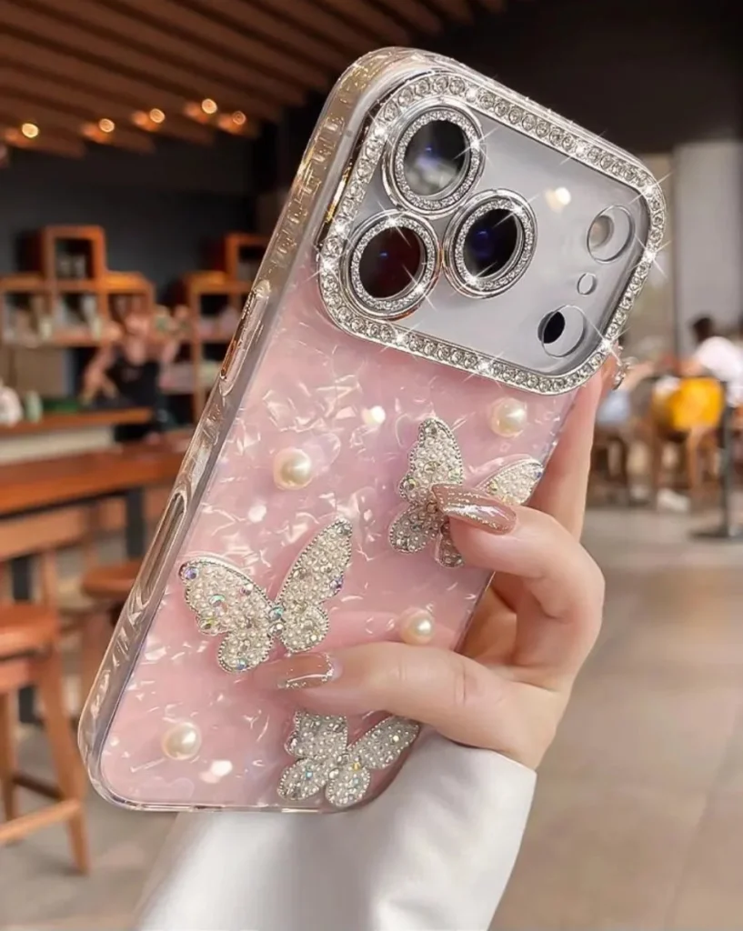 ChicCase Lab - 3D Pearl Rhinestone Butterfly Case for iPhone 17, 16, 15 Series