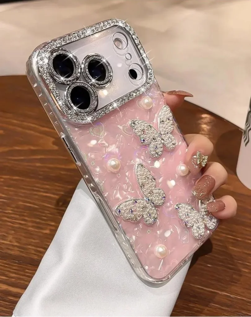 ChicCase Lab - 3D Pearl Rhinestone Butterfly Case for iPhone 17, 16, 15 Series