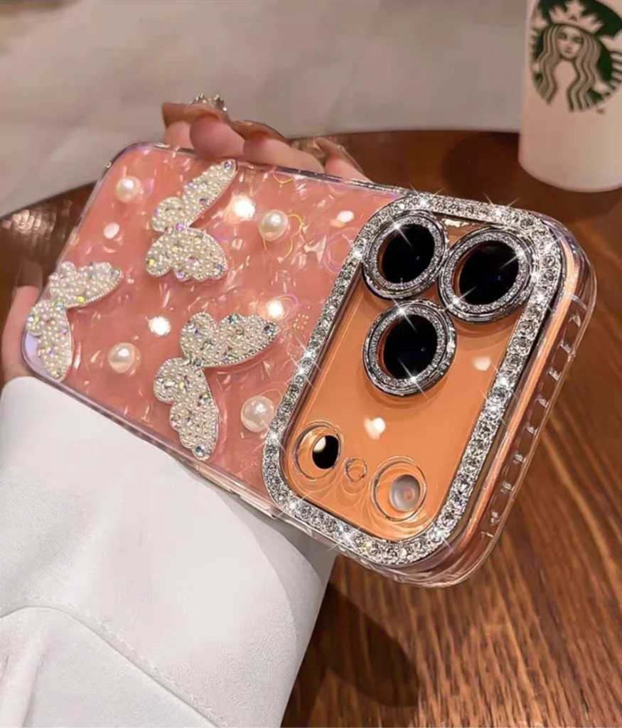 ChicCase Lab - 3D Pearl Rhinestone Butterfly Case for iPhone 17, 16, 15 Series