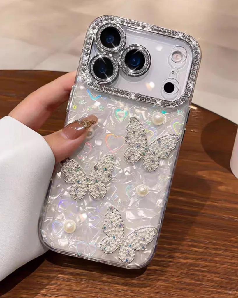 ChicCase Lab - 3D Pearl Rhinestone Butterfly Case for iPhone 17, 16, 15 Series