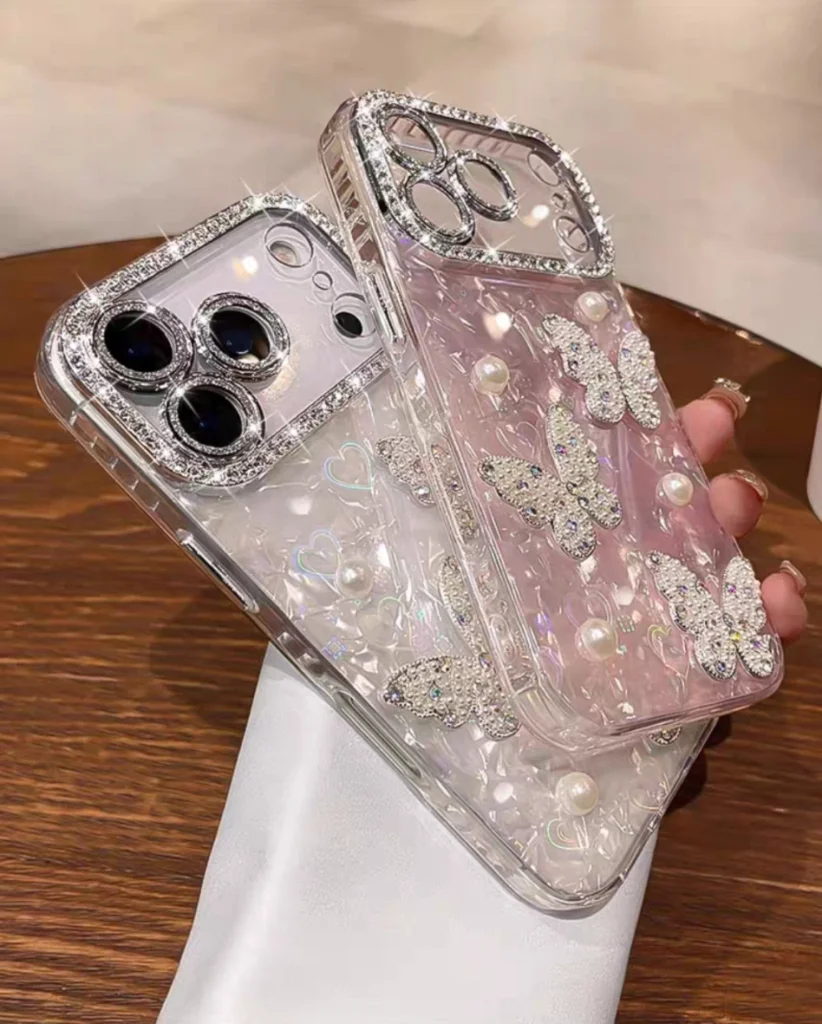 ChicCase Lab - 3D Pearl Rhinestone Butterfly Case for iPhone 17, 16, 15 Series