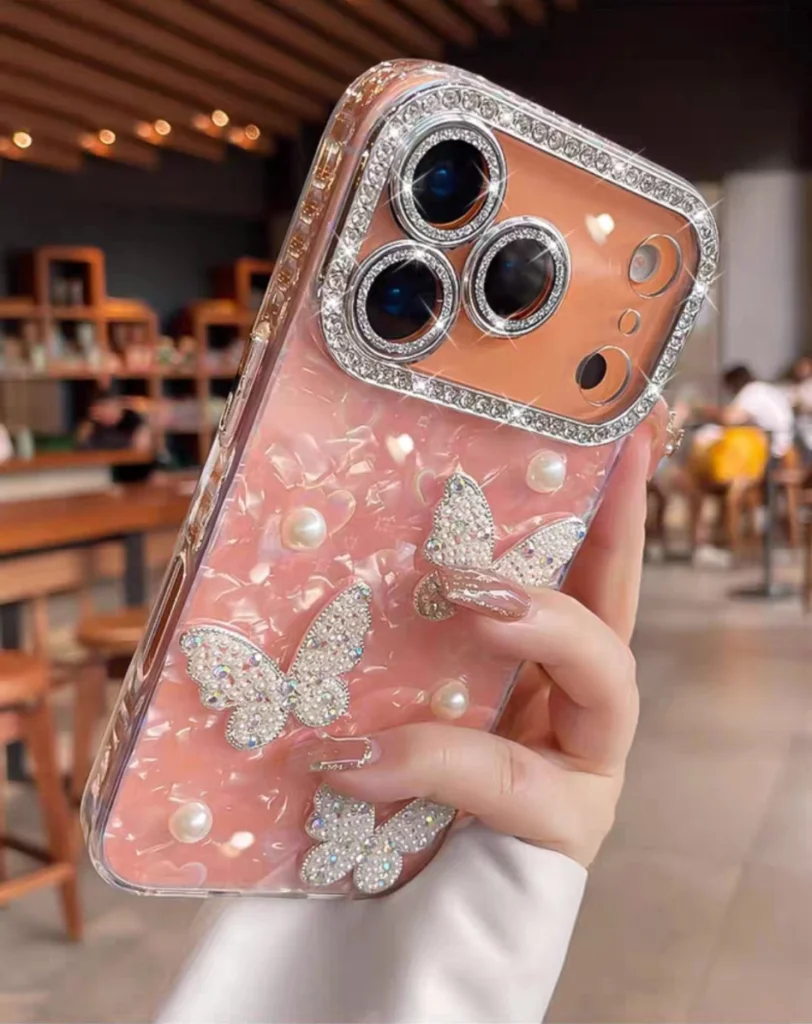 ChicCase Lab - 3D Pearl Rhinestone Butterfly Case for iPhone 17, 16, 15 Series