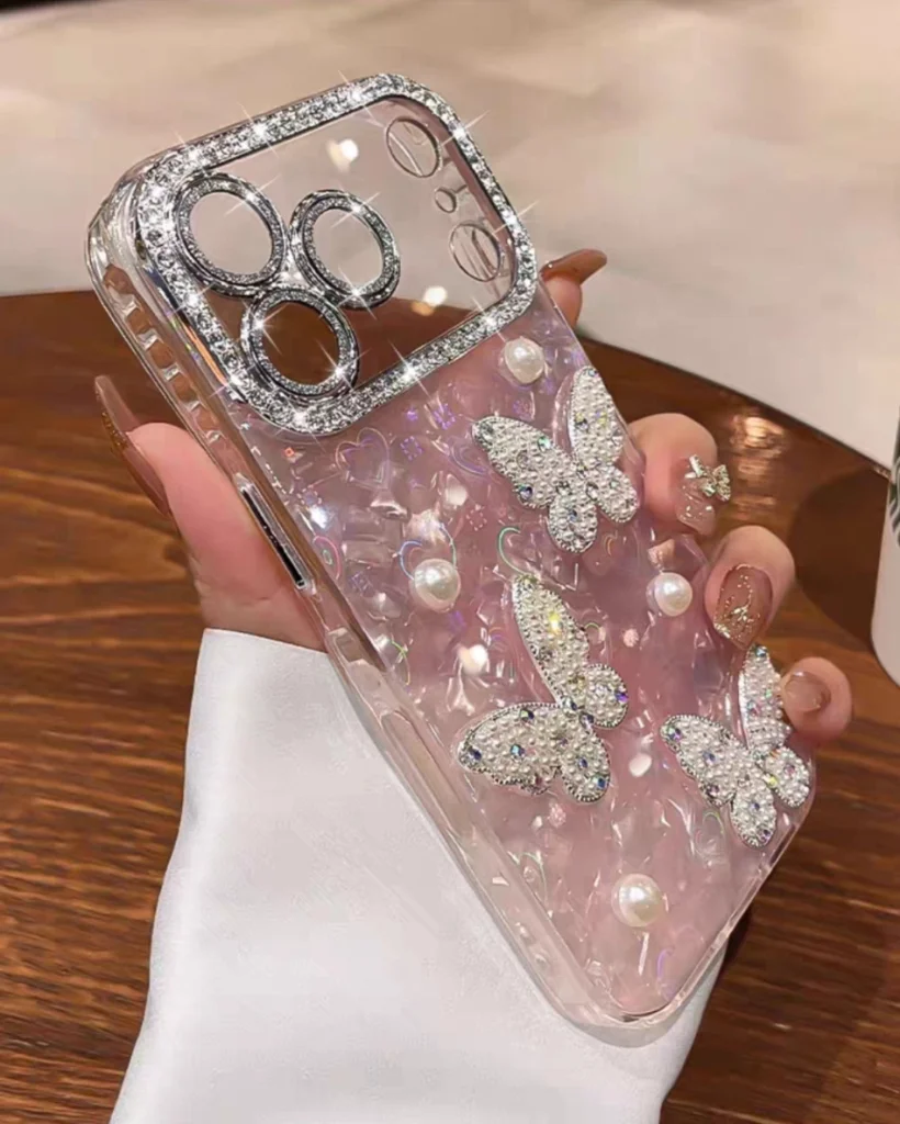 ChicCase Lab - 3D Pearl Rhinestone Butterfly Case for iPhone 17, 16, 15 Series