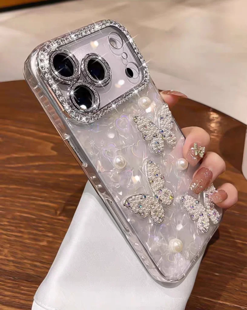 ChicCase Lab - 3D Pearl Rhinestone Butterfly Case for iPhone 17, 16, 15 Series