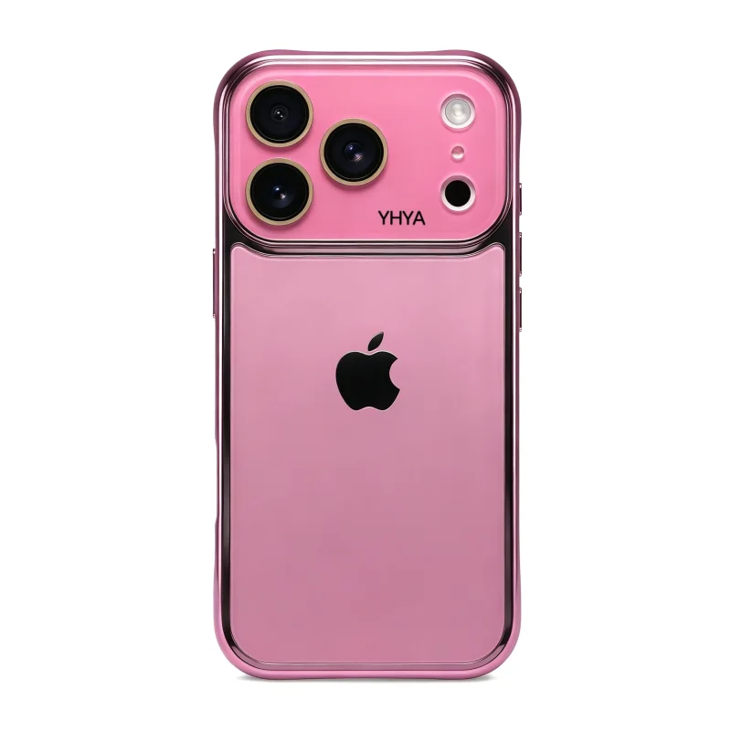 ChicCase Lab Pink Electroplated Tempered Glass iPhone Case with metallic camera frame