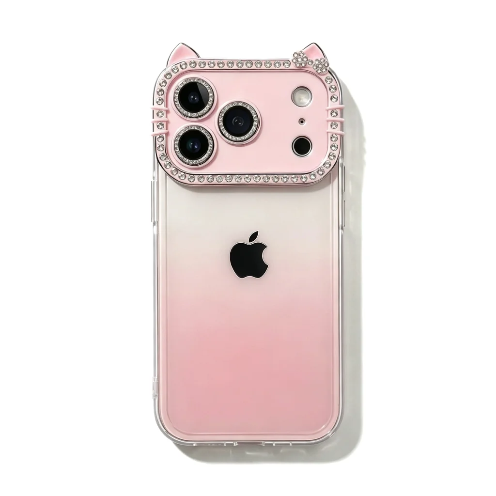 ChicCase Lab - Rhinestone Cat Ear Gradient Case for iPhone 17, 16, 15 Series