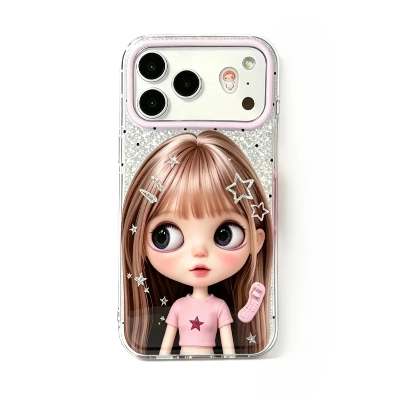 ChicCase Lab Silver Glitter Big Eye Doll iPhone Case with pink camera frame ​