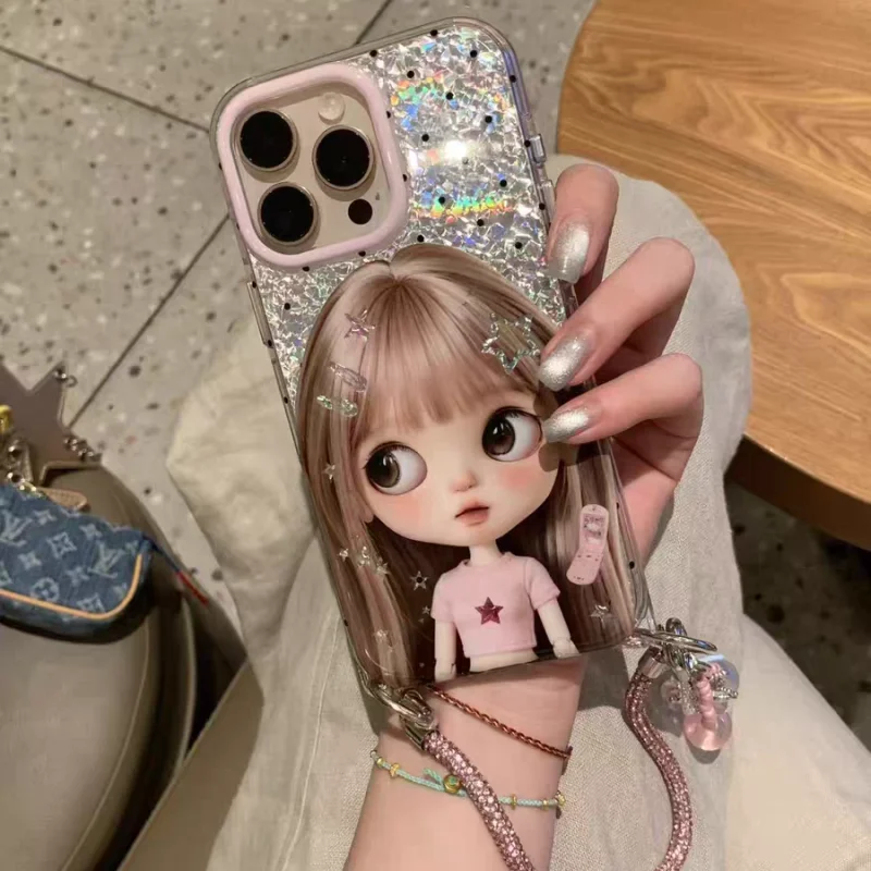 ChicCase Lab Silver Glitter Big Eye Doll iPhone Case with pink camera frame ​