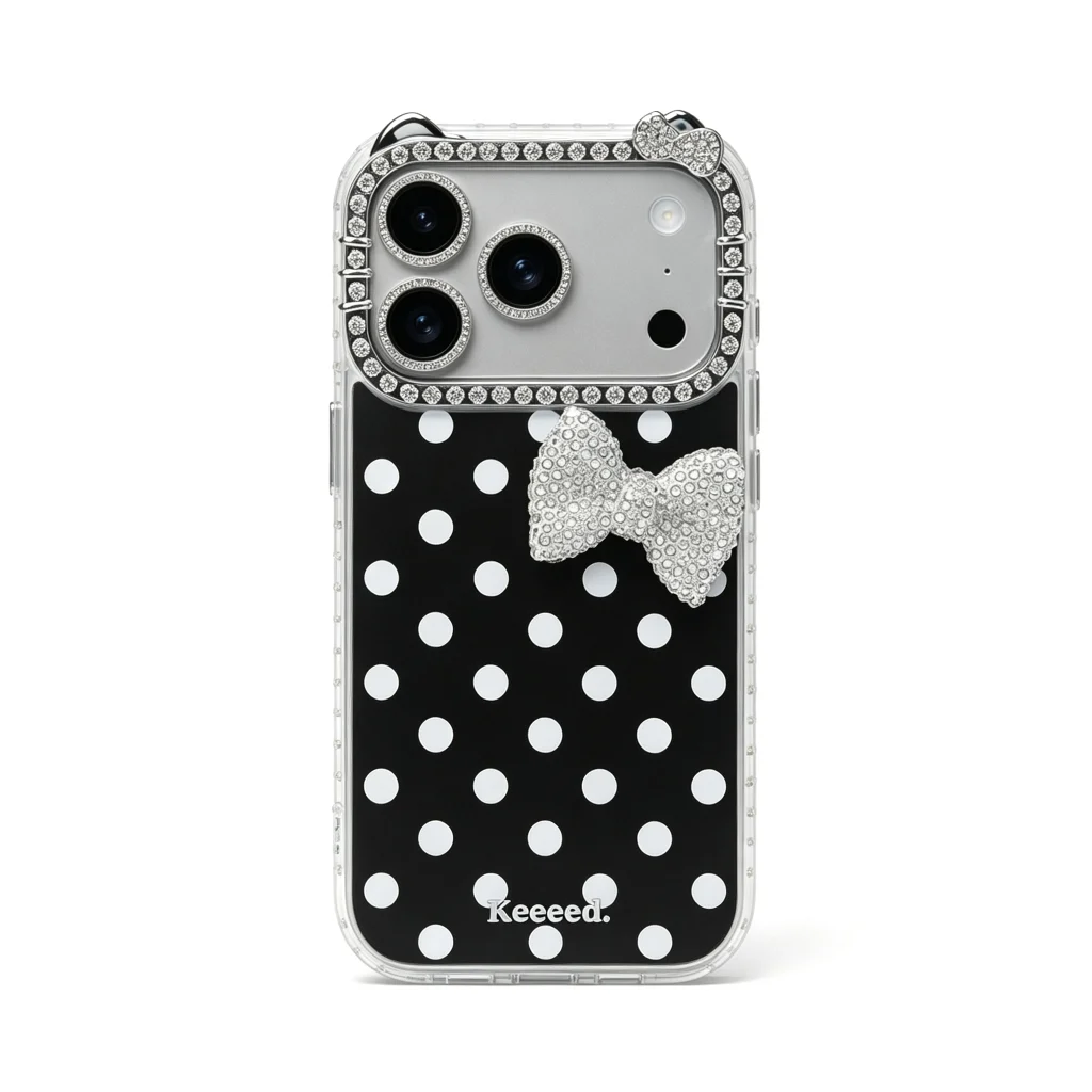 ChicCase Lab Cat Ear Mirror Polka Dot Rhinestone Bow Shockproof iPhone Phone Case
