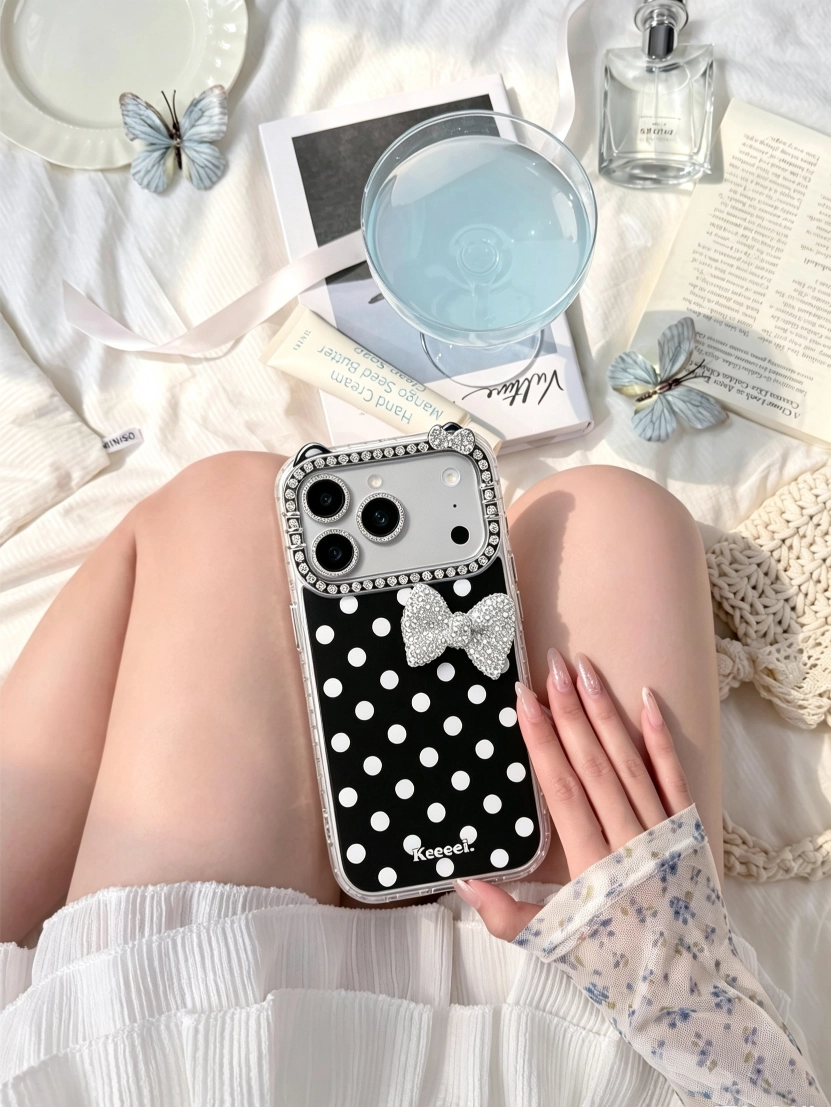 Black Polka Dot Bow iPhone Case