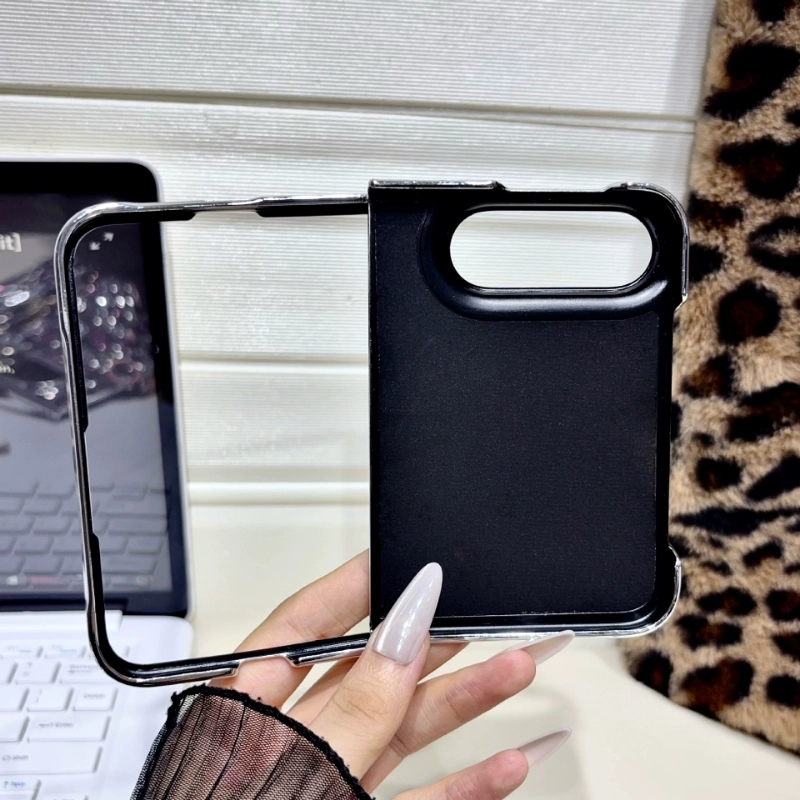 ChicCase Lab glitter leopard electroplated phone case for iPhone Duo, shiny sequin leopard pattern protective cover with beaded wrist strap, hinge full protection shockproof foldable phone case, 3 color options, case with or without strap