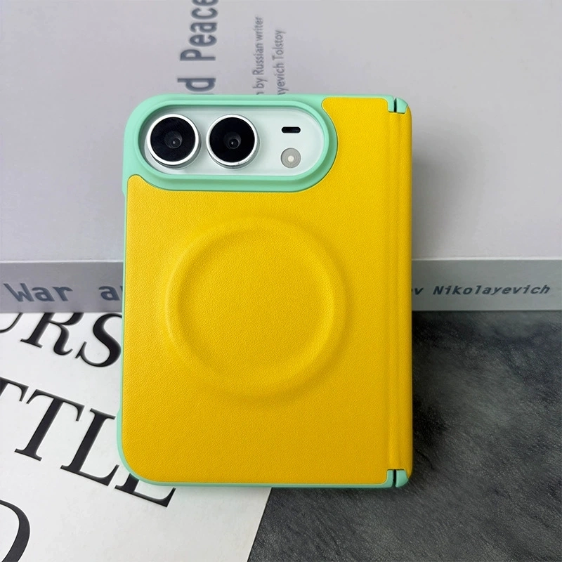 ChicCase Lab iPhone Duo Color Block Magnetic Phone Case, Premium Leather Texture Full Hinge Protection Shockproof Foldable iPhone Case, Macaron Contrast Camera Frame Anti-slip Fingerprint Resistant MagSafe Cover