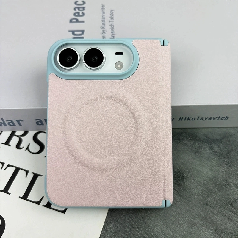 ChicCase Lab iPhone Duo Color Block Magnetic Phone Case, Premium Leather Texture Full Hinge Protection Shockproof Foldable iPhone Case, Macaron Contrast Camera Frame Anti-slip Fingerprint Resistant MagSafe Cover