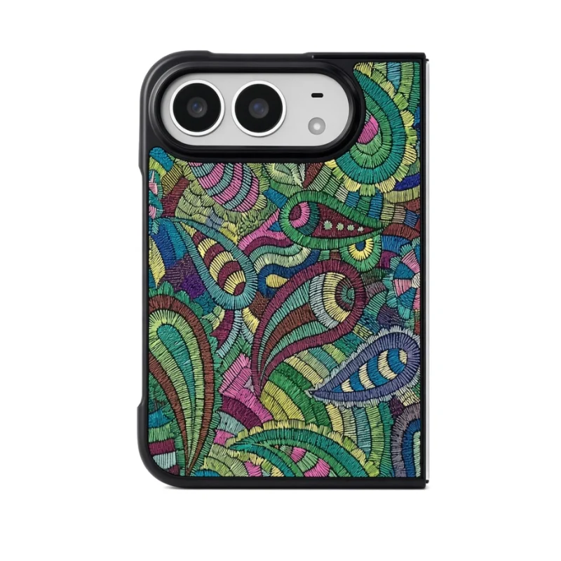 ChicCase Lab oil painting totem hard phone case for iPhone Duo, leather-like artistic pattern shockproof protective cover with optional wrist strap, 3 color options, foldable phone case