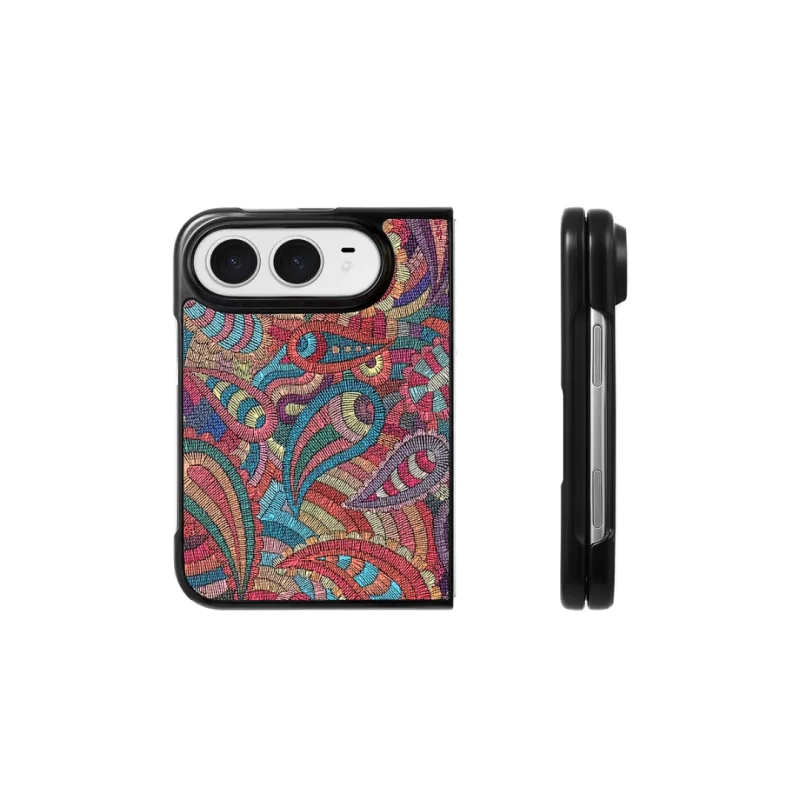 ChicCase Lab oil painting totem hard phone case for iPhone Duo, leather-like artistic pattern shockproof protective cover with optional wrist strap, 3 color options, foldable phone case