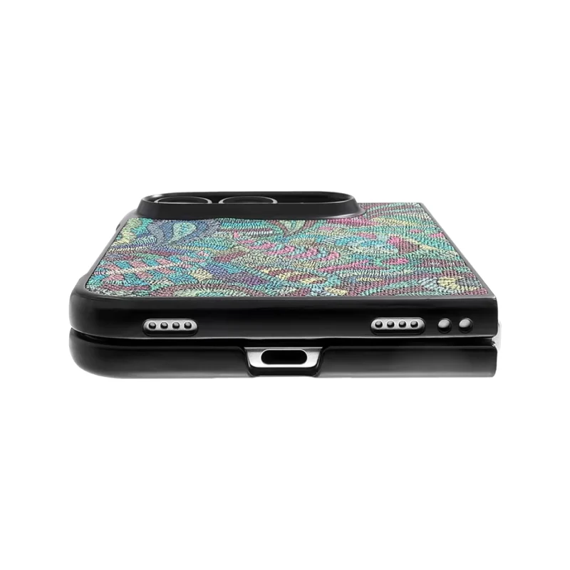 ChicCase Lab oil painting totem hard phone case for iPhone Duo, leather-like artistic pattern shockproof protective cover with optional wrist strap, 3 color options, foldable phone case