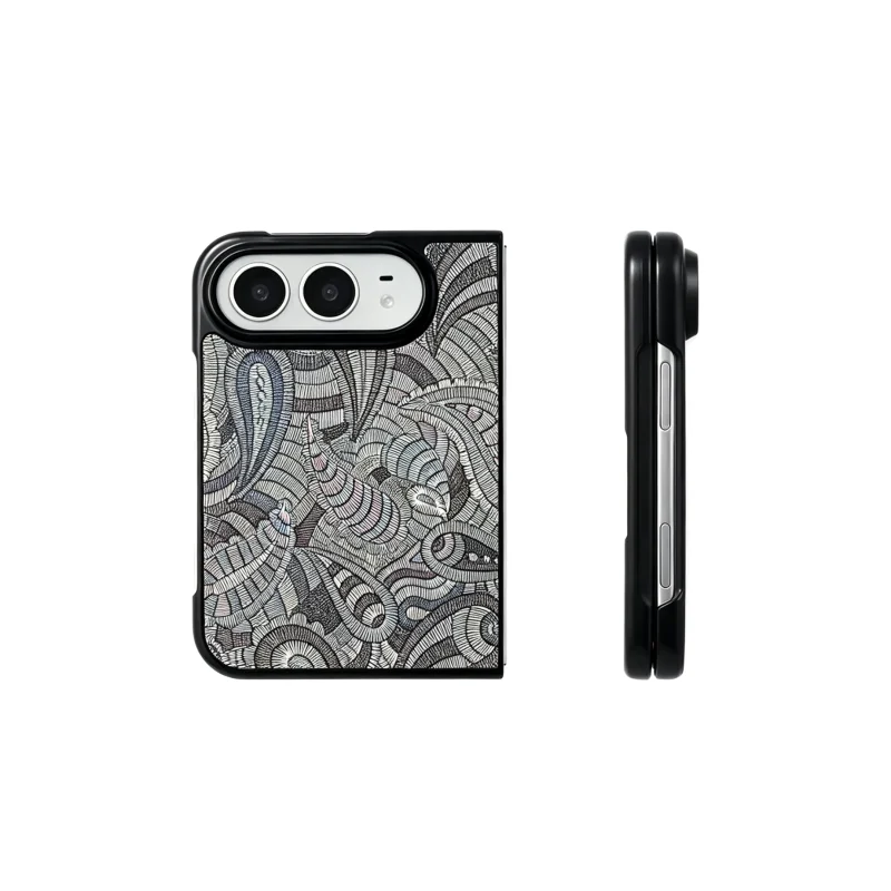 ChicCase Lab oil painting totem hard phone case for iPhone Duo, leather-like artistic pattern shockproof protective cover with optional wrist strap, 3 color options, foldable phone case