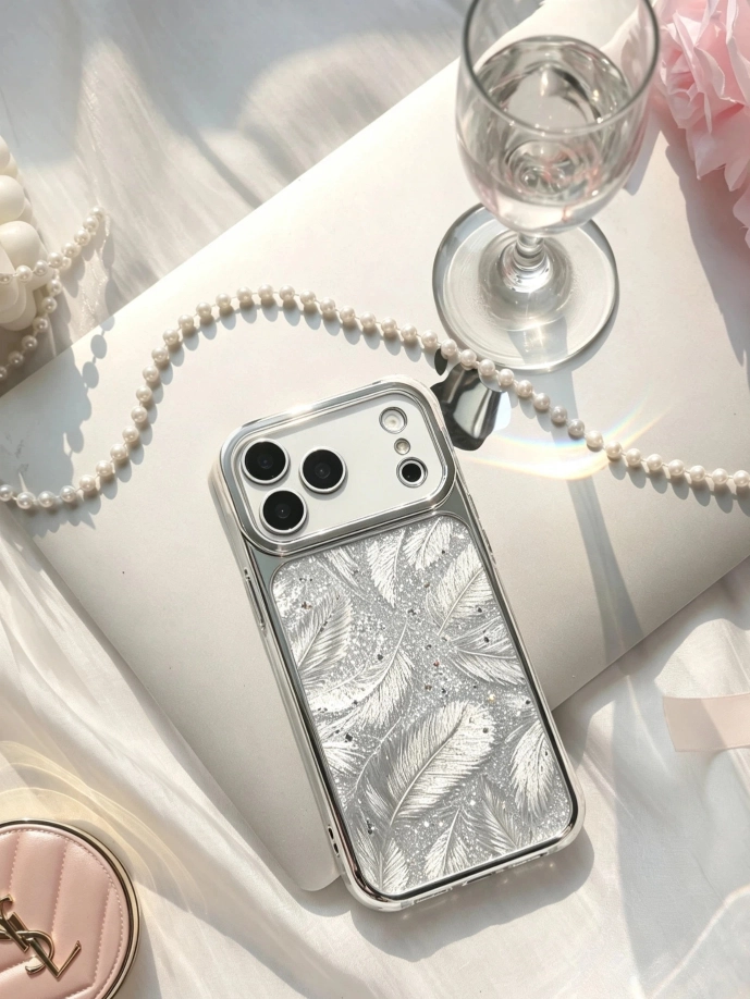 Silver Feather Embossed iPhone Case