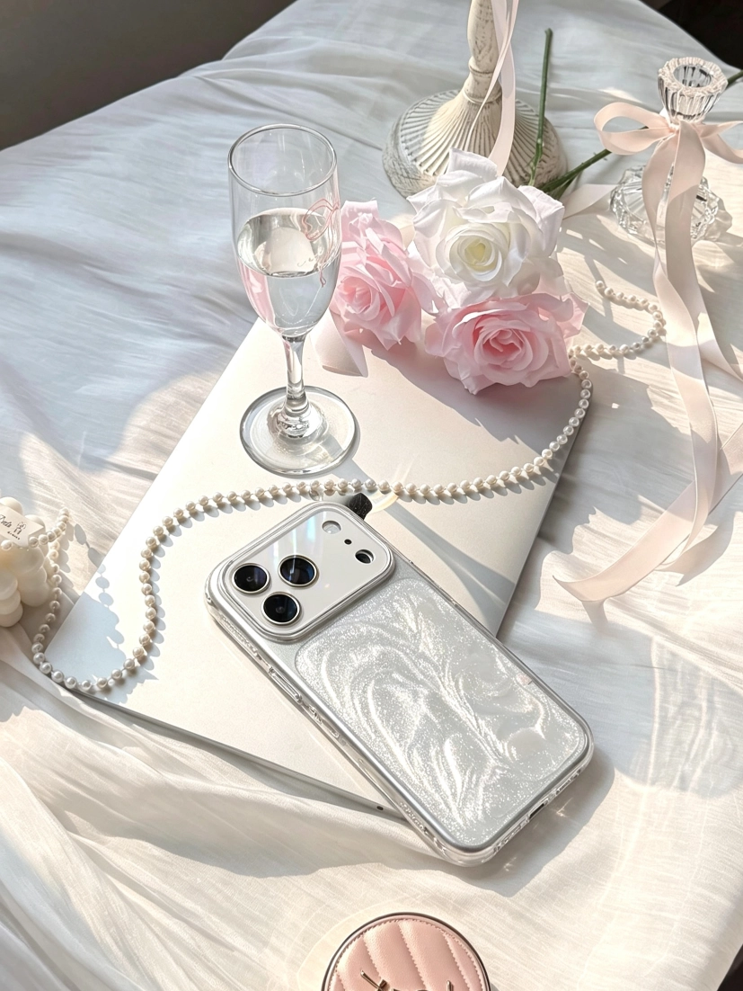 Silver Glitter Rose iPhone Case