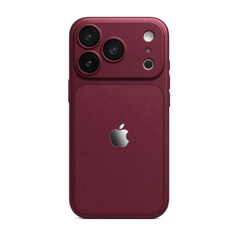 ChicCase Lab luxury plain leather iPhone case with built-in camera lens protector, electroplated frame, faux leather back, anti fingerprint soft shockproof phone cover, 4 colors wine red black star orange silver, minimalist premium aesthetic for iPhone
