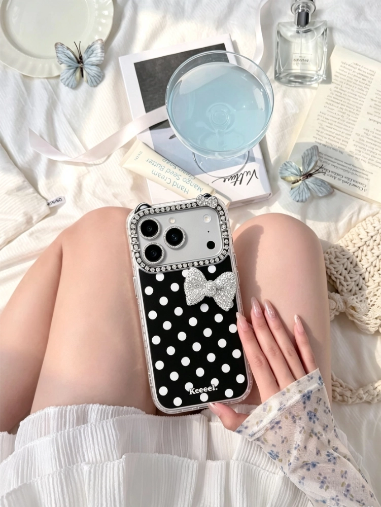 ChicCase Lab Black Polka Dot Rhinestone Bow iPhone Case