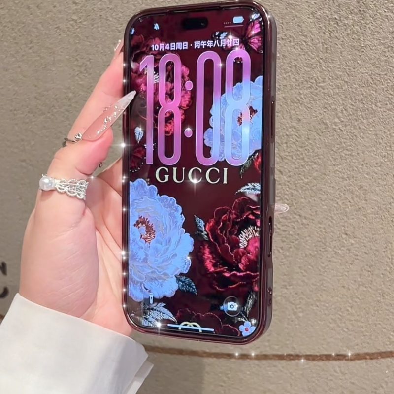 ChicCase Lab burgundy quicksand butterfly iPhone phone case, 3D liquid glitter butterfly decoration, electroplated frame with built-in lens protector, clear TPU shockproof cover with optional glitter paper, elegant women's protective phone case for iPhone
