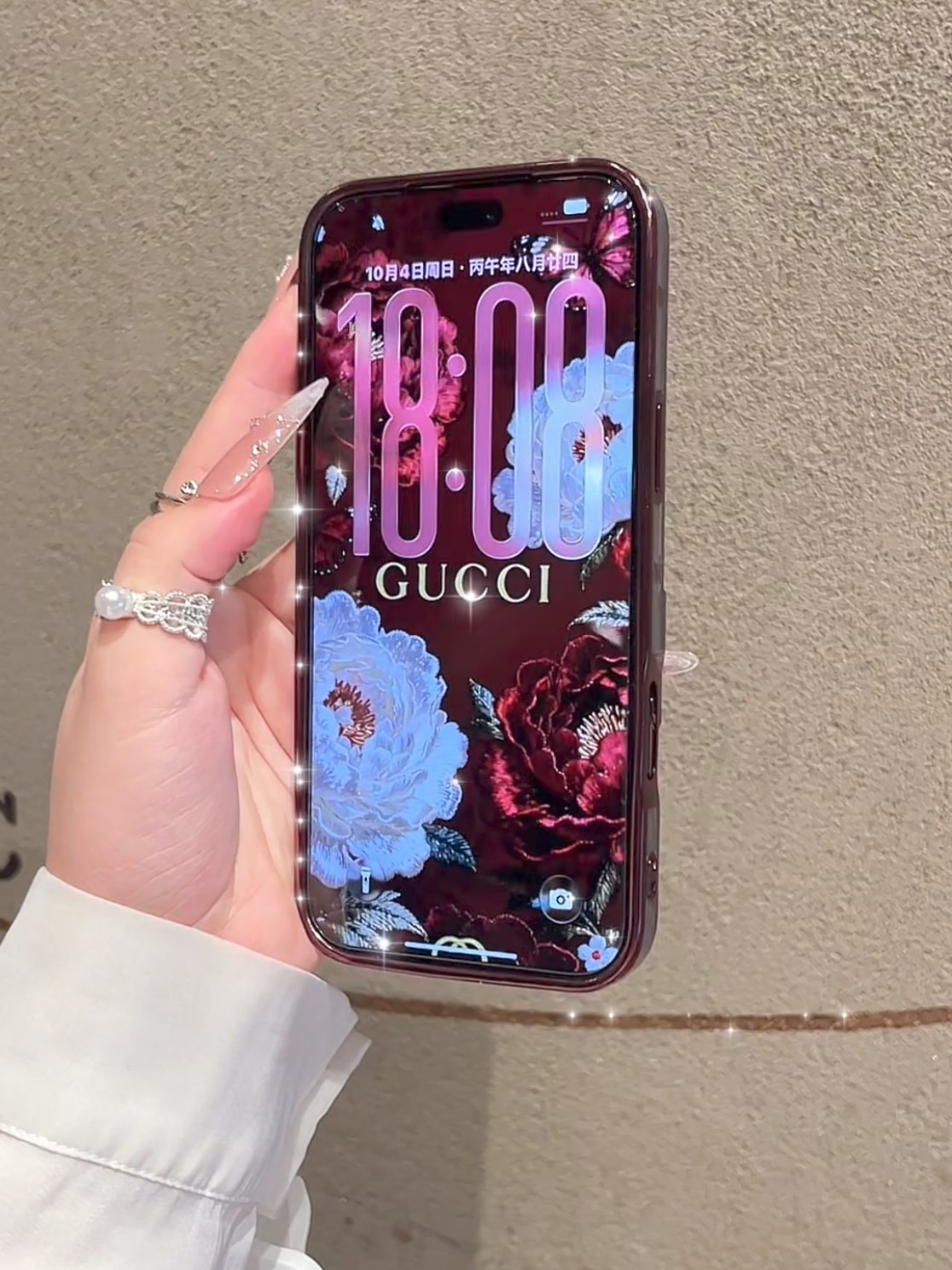 ChicCase Lab burgundy quicksand butterfly iPhone phone case, 3D liquid glitter butterfly decoration, electroplated frame with built-in lens protector, clear TPU shockproof cover with optional glitter paper, elegant women's protective phone case for iPhone