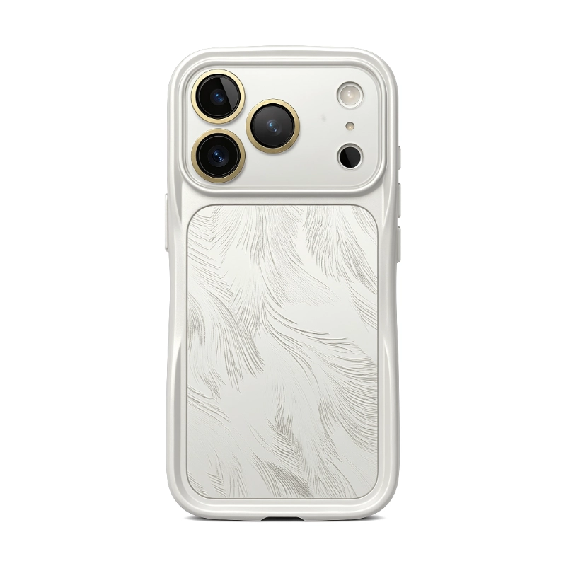 ChicCase Lab feather yarn texture iPhone phone case, ergonomic waist-shaped design, precise camera cutout protection, soft TPU shockproof cover, minimalist creative aesthetic phone case for iPhone