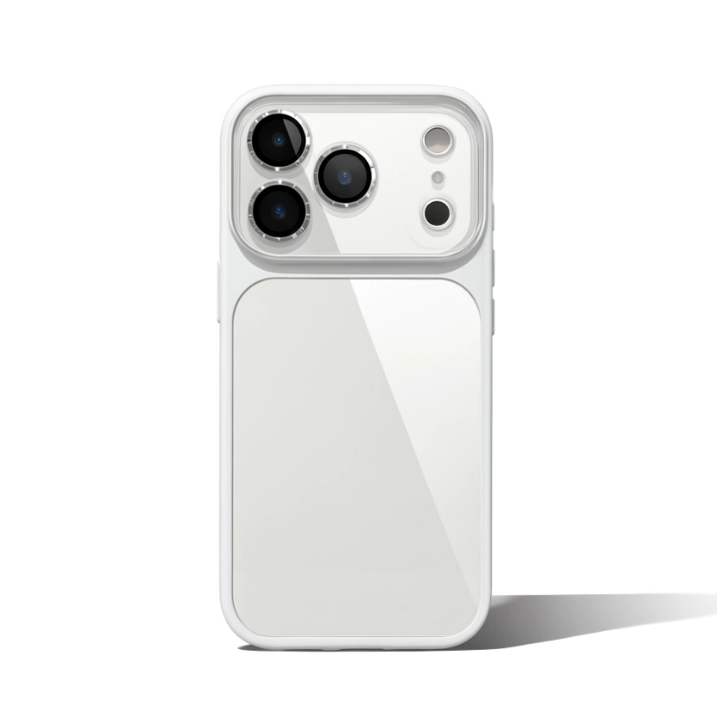 ChicCase Lab tempered glass back iPhone phone case, glossy glass back panel, large camera window full lens protection, soft frame shockproof protective cover, minimalist premium style phone case for iPhone